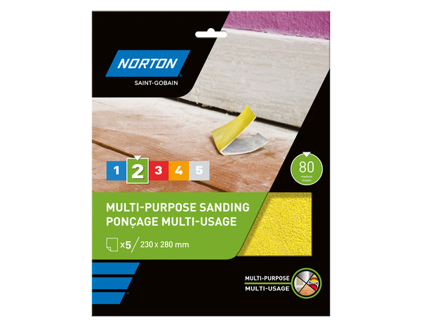 5 feuilles abrasives multi-usages grain 80 - Ponçage - Norton - Brico Dépôt