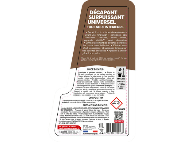 Décapant universel pour tout type de sol 1 L - Spado - Brico Dépôt