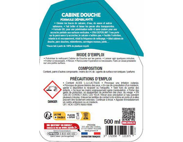 Nettoyant anticalcaire pour les parois de douche 500 ml - Spado - Brico Dépôt