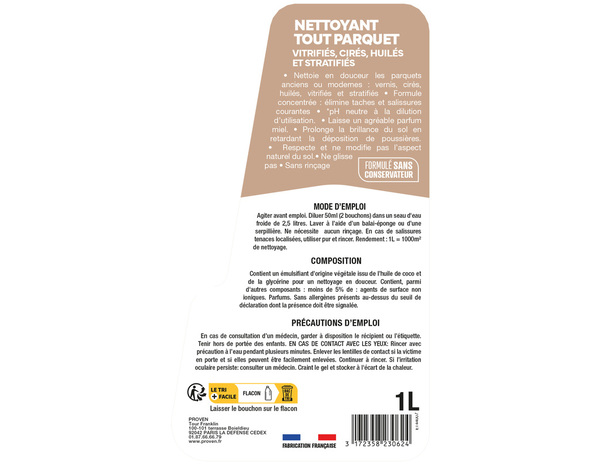 Nettoyant sublimant neutre pour tous les types de parquets anciens et modernes, 1 L - Spado - Brico Dépôt