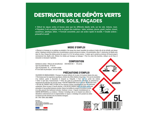 Destructeur de mousse pour mûrs, sols et façades 5 L - Spado - Brico Dépôt
