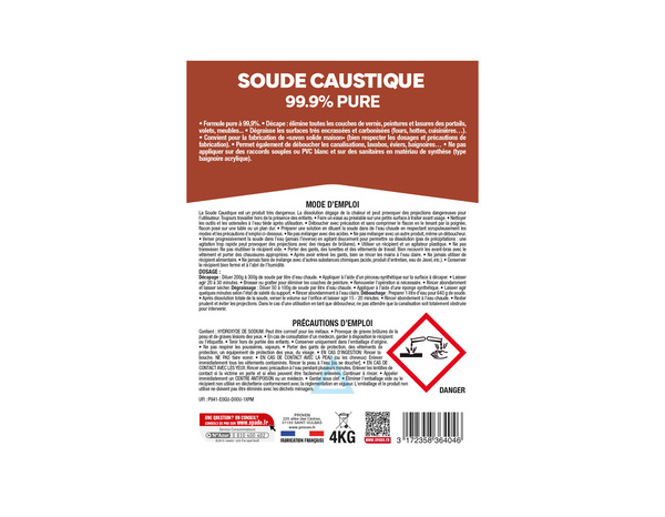 Soude caustique pure "Spado" 4 kg - Spado - Brico Dépôt