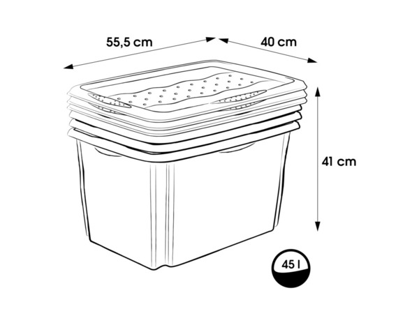Lot de 3 boîtes polypropylène 45L, couvercles gris vert bleu - H.41 x l.40 x P.55 cm - Brico Dépôt
