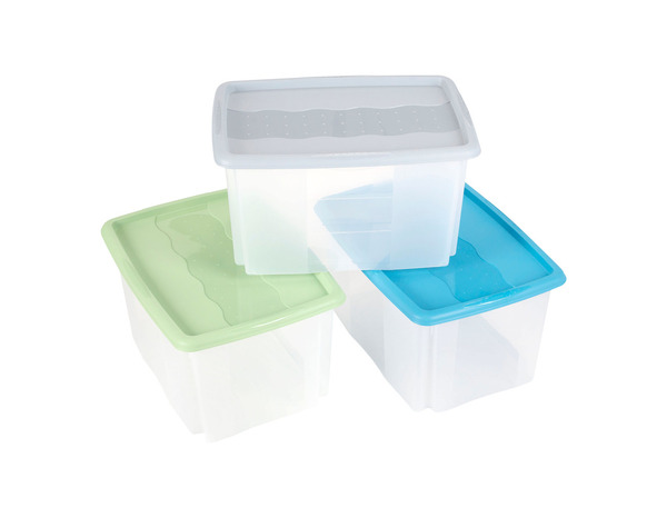 Lot de 3 boîtes polypropylène 45L, couvercles gris vert bleu - H.41 x l.40 x P.55 cm - Brico Dépôt