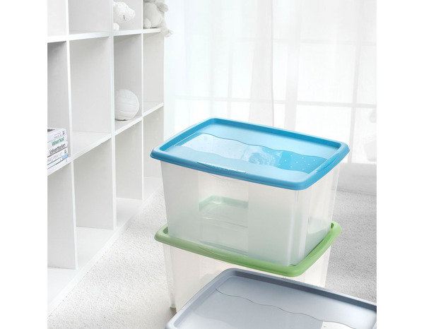 Lot de 3 boîtes polypropylène 45L, couvercles gris vert bleu - H.41 x l.40 x P.55 cm - Brico Dépôt