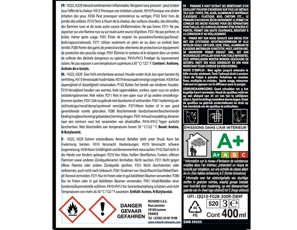 Aerosol 400 ml Primaire multi-supports blanc - Richard - Brico Dépôt