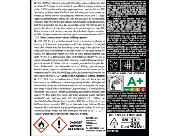 Aerosol 400 ml RAL9005 Noir Mat - Richard - Brico Dépôt