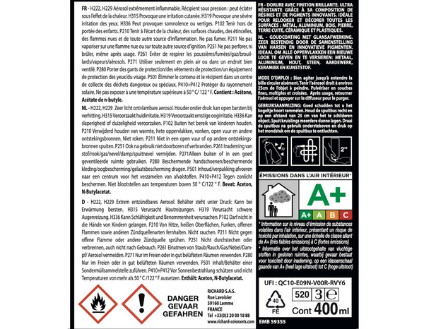 Aerosol 400 ml Dorure noire métal - Richard - Brico Dépôt