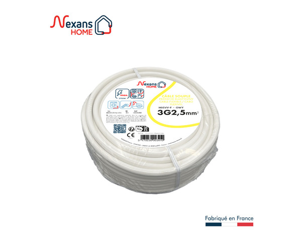 Câble électrique H05VVF 3G2,5mm² blanc - 25 m - Nexans - Brico Dépôt
