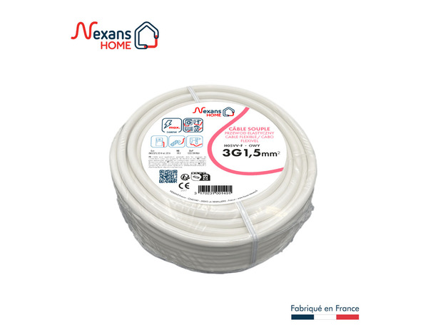 Câble électrique H05VVF 3G1,5mm² blanc - 25 m - Nexans - Brico Dépôt