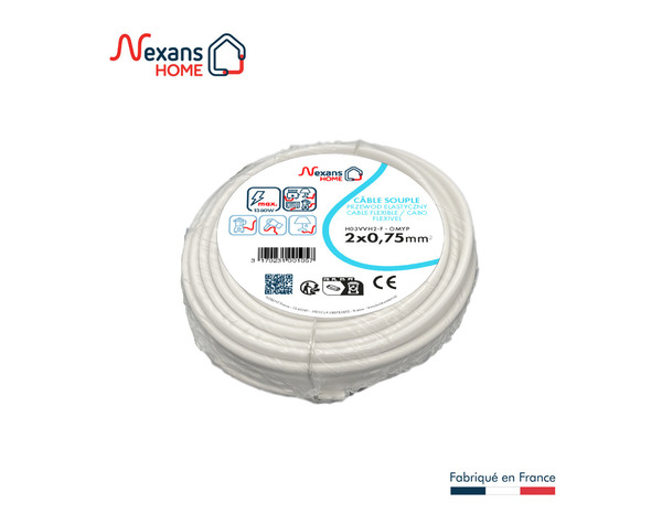 Câble électrique flexible H03VVH2F 2 x 0,75 mm² blanc - 25 m - Nexans - Brico Dépôt
