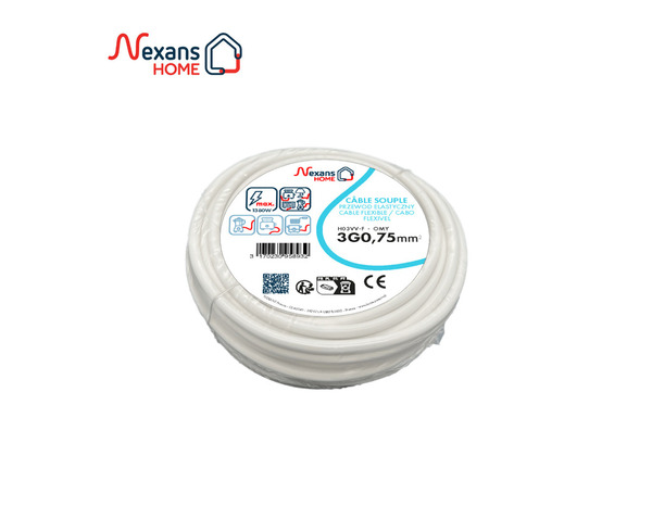 Câble électrique flexible H03VVF 3G0,75 mm² blanc - 10 m - Nexans - Brico Dépôt