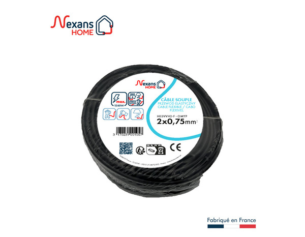 Câble électrique H03VVH2F 2 x 0,75 mm² noir - 25 m - Nexans - Brico Dépôt