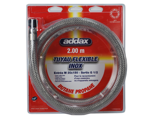 Tuyau de gaz butane propane inox sans date de remplacement L. 2 m - Addax - Brico Dépôt