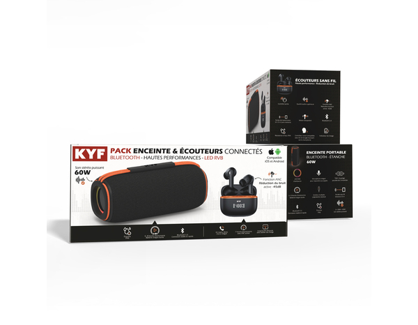 Kit enceinte RVB 60W IPX6 + écouteurs sans fil IPX4 à réduction de bruit active - Brico Dépôt