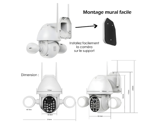 Caméra motorisé extérieure 5mp connectée + 2 phrases LED + carte 16GO - Brico Dépôt