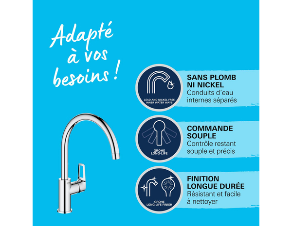Mitigeur évier "Start" Loop Chromé - Grohe - Brico Dépôt