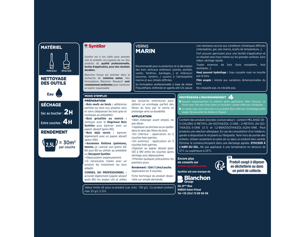 Vernis marin mat incolore 1 l extérieur – intérieur - Syntilor - Brico Dépôt