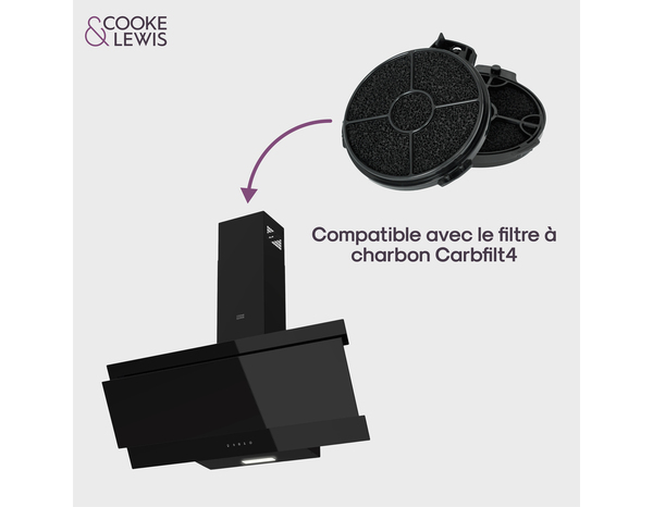 Hotte en verre noir inclinée L 89,8 cm x P 34 cm x H 32 cm - Cooke and Lewis - Brico Dépôt