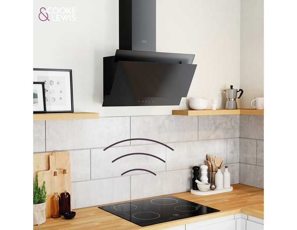 Hotte en verre noir inclinée L 59,8 cm x P 34 cm x H 32 cm - Cooke and Lewis - Brico Dépôt