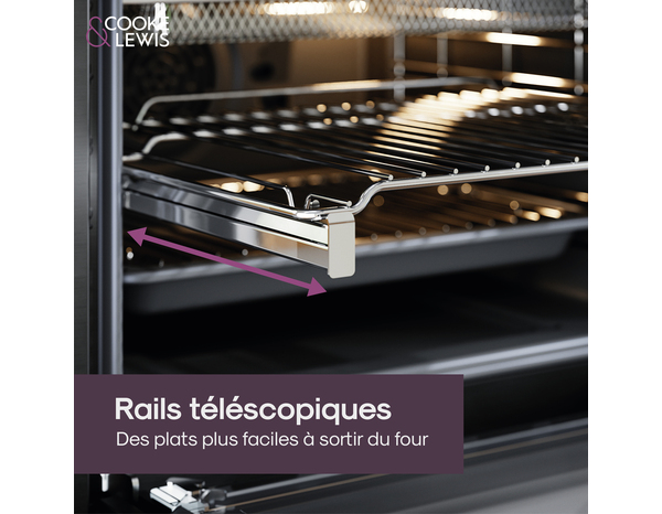 Four multifonction verre noir 70L - 59,5 x 59,5 x 55,5 cm - Cooke and Lewis - Brico Dépôt