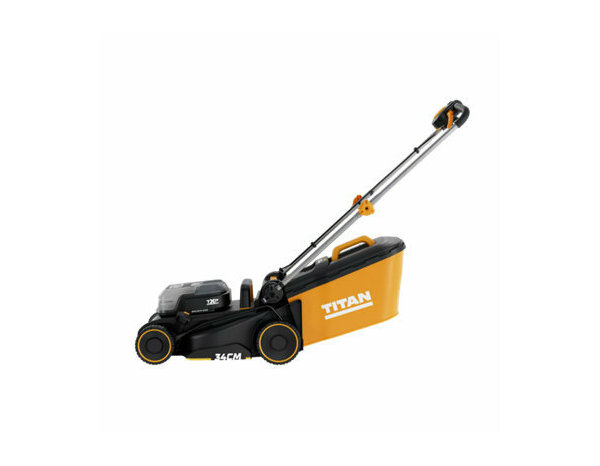 Tondeuse sans fil 18V mulching 34 cm noir jaune gris avec rangement vertical - Titan - Brico Dépôt