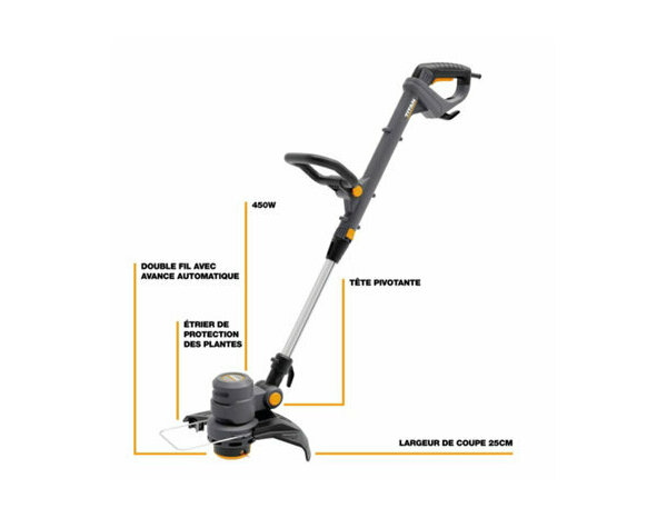 Coupe-bordures électrique 450W largeur 28 cm manche télescopique - Titan - Brico Dépôt