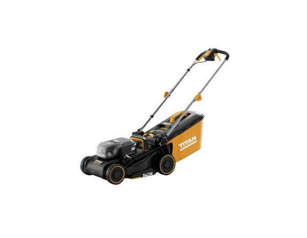 Tondeuse sans fil 18V mulching 34 cm noir jaune gris avec rangement vertical - Titan - Brico Dépôt