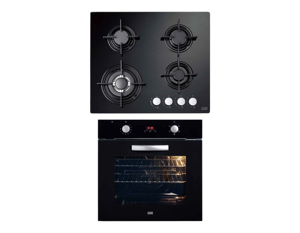 Lot four multifonction 70l et plaque gaz 4 feux verre noir encastrable 60 cm - Cooke and Lewis - Brico Dépôt