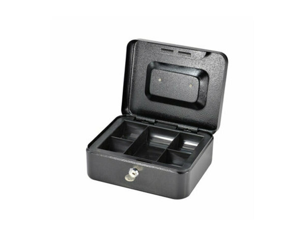 Caisse à monnaie moyenne acier robuste noir 20x15x9 cm avec serrure à clé - Brico Dépôt