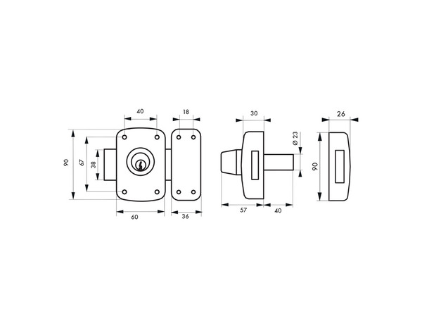 Verrou double cylindre 23X45 mm corps bombé 3 clés 1 - Brico Dépôt