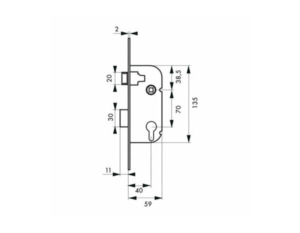 Pêne à ressort blanc acier zingué réversible pour porte bois -  230 x 20 x 60 mm - Brico Dépôt