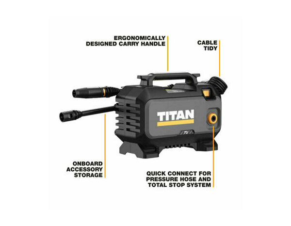 Nettoyeur haute pression 1400W 110 bars avec tuyau 6m et accessoires intégrés - Titan - Brico Dépôt