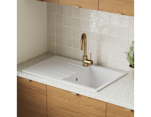 Plan de travail aspect terrazzo blanc l.240 x P.62 x Ép. 3,8 cm - Cooke and Lewis - Brico Dépôt