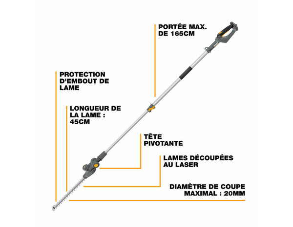 Taille-haie sur perche sans fil 18V 45 cm. - Titan - Brico Dépôt