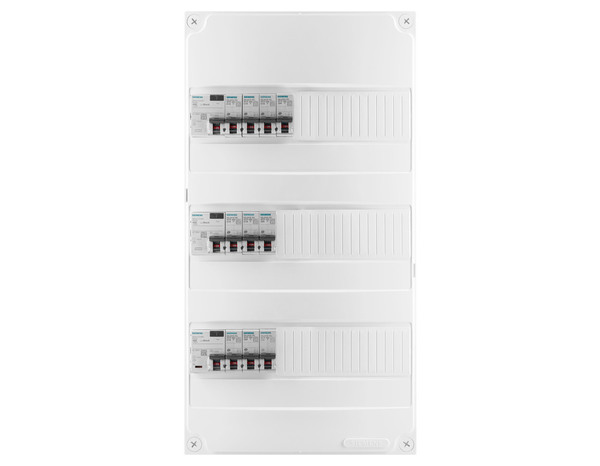 Tableau électrique pré-équipé 3 rangées 3 interrupteurs différentiels blanc mat - Siemens - Brico Dépôt