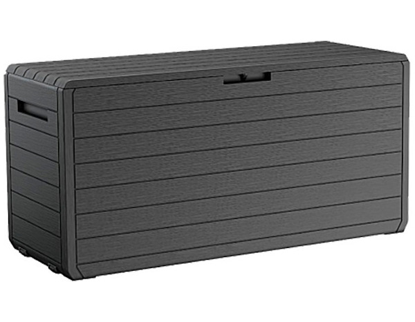 Coffre 270L en résine noire finition imitation bois pour rangement extérieur ATLAS - Keter - Brico Dépôt