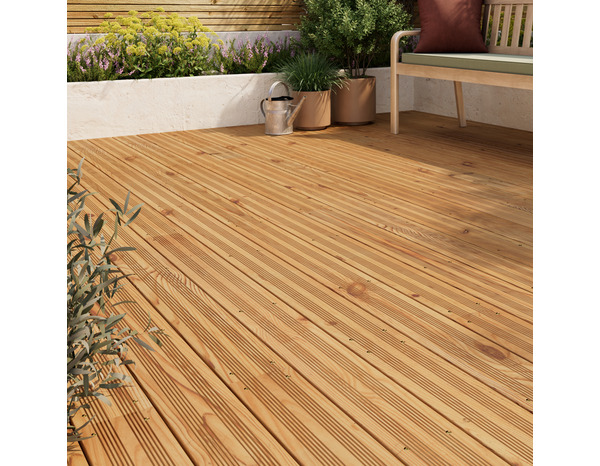 Lame de terrasse pin classe 4 marron THERAO 420 cm x 14,5 cm x 2,7 cm - Marque BLOOMA - Brico Dépôt