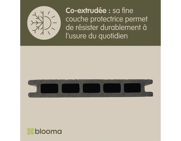 Lame composite gris brossé réversible NEVA 220 x 14,5 x 2,1 cm - Marque BLOOMA - Brico Dépôt