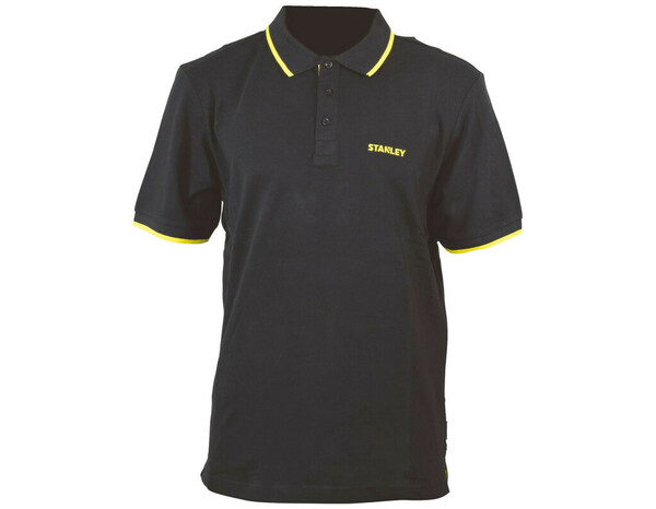 Polo de travail noir liseré jaune manches courtes 100% coton TEXAS taille L - Stanley - Brico Dépôt