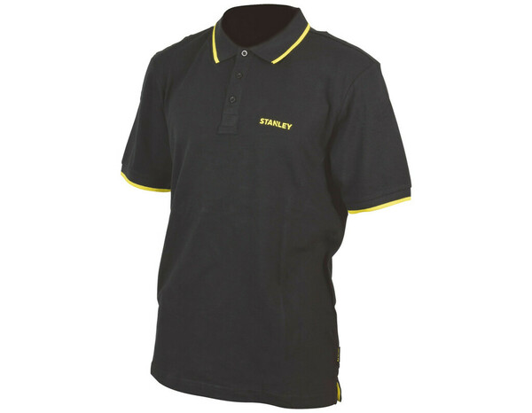 Polo de travail noir liseré jaune manches courtes 100% coton TEXAS taille M - Stanley - Brico Dépôt