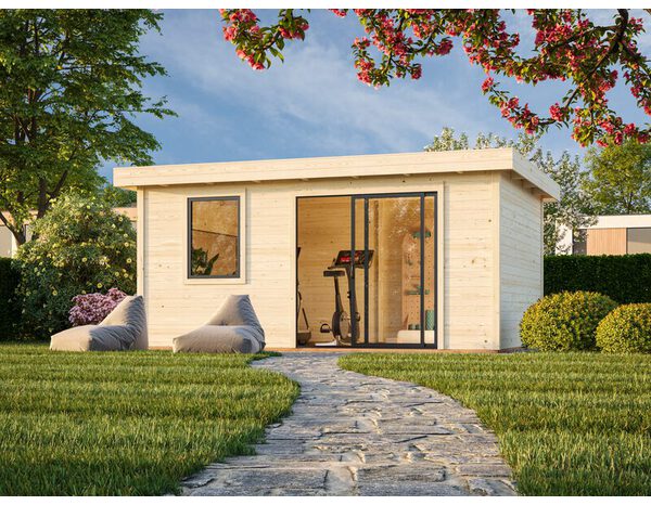 Studio de jardin en épicéa brut 15 m² avec baie coulissante aluminium anthracite LYDIA - Brico Dépôt