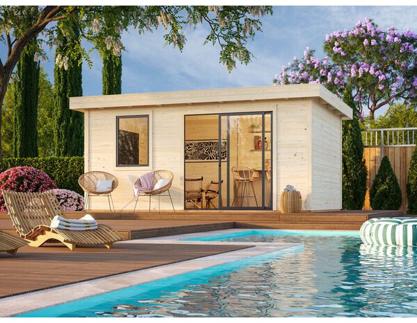 Studio de jardin en épicéa brut 15 m² avec baie coulissante aluminium anthracite LYDIA - Brico Dépôt