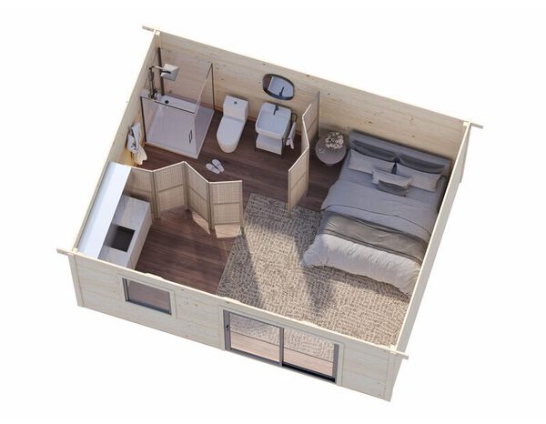 Studio de jardin bois massif 20 m² avec baie coulissante aluminium  anthracite LYDIA - Brico Dépôt