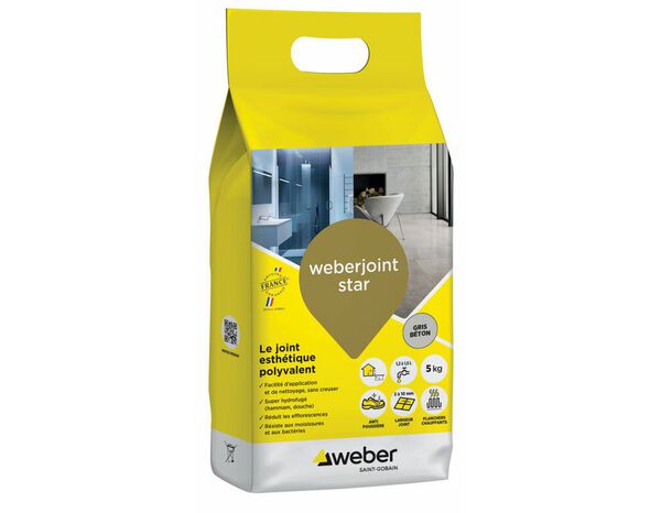 Produit de jointoiement gris béton 5 kg séchage rapide - Weber - Brico Dépôt