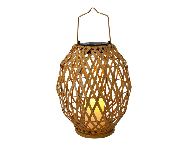 Lanterne solaire LED bambou effet rotin 3000 K IP44 hauteur 35 cm diamètre 22 cm - Brico Dépôt