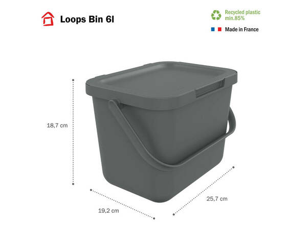 Poubelle à compost avec couvercle gris mat 6 L - 18,7 x 19,2 x 25,7 cm - Sundis - Brico Dépôt