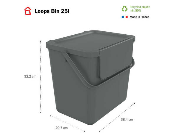 Poubelle de tri avec couvercle gris mat 25 L - 29,7 x 34,2 x 38,4 cm - Sundis - Brico Dépôt