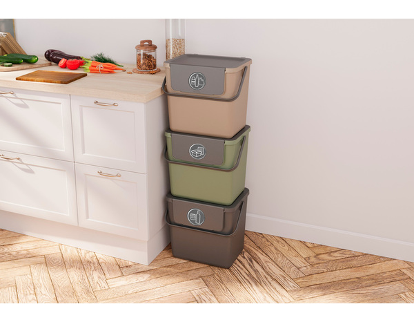 Poubelle de tri avec couvercle gris mat 25 L - 29,7 x 34,2 x 38,4 cm - Sundis - Brico Dépôt