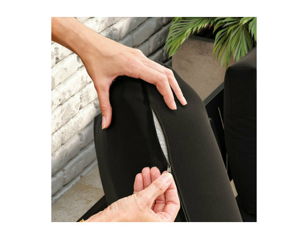 Salon de jardin 5 places en acier noir mat avec coussins gris OSMA - Marque BLOOMA - Brico Dépôt